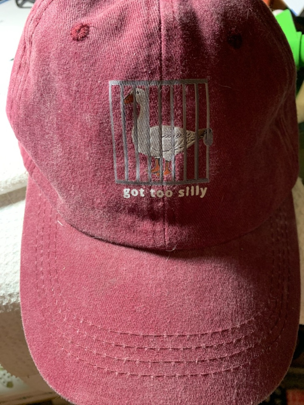 Maroon Silly Goose got Too Silly Embroidered Dad Hat